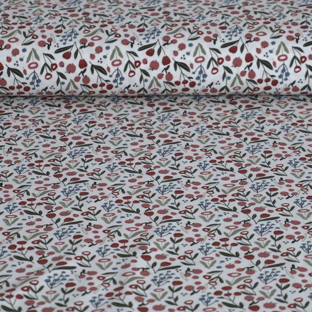 Baumwolljersey Blumenwiese rot grün ecru
